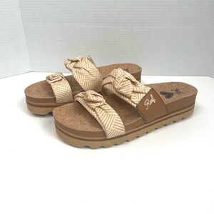 Reef Womens Knotty Vista Hi Sandals Beige Print Platform Slides Cork Sz 9
